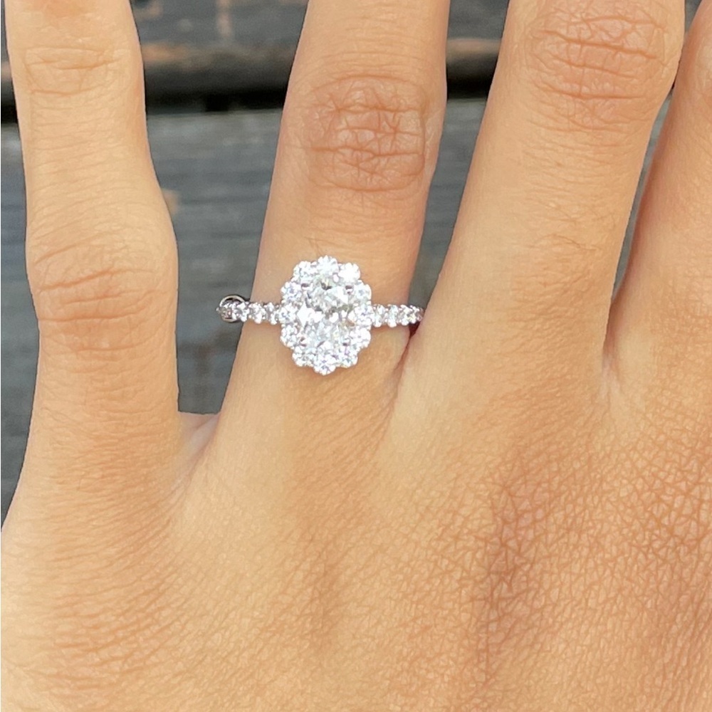 Elegant Silver Lab Diamond Engagement Ring - Picture 4 of 13